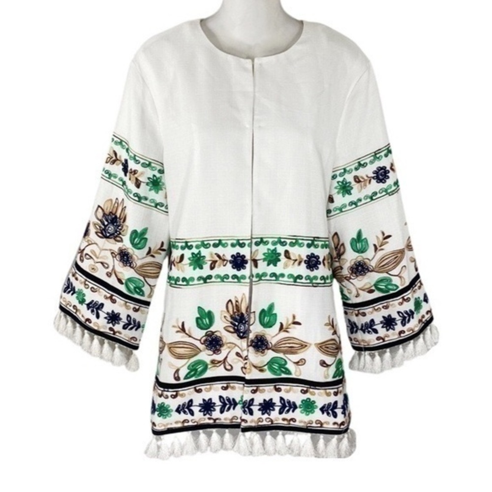 Endless Rose white embroidery trim tassel fringe trim coat jacket small